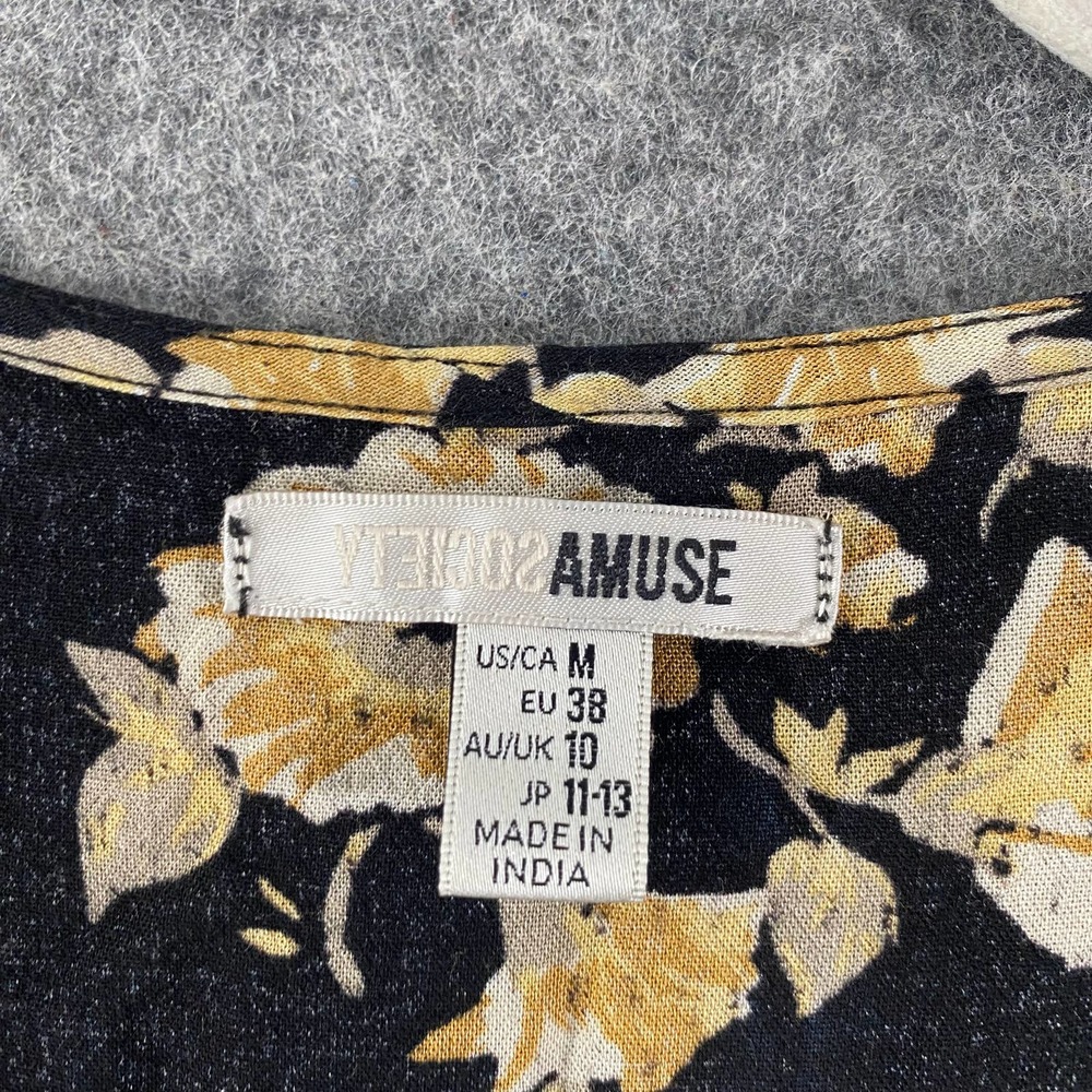 Amuse Society Maxi Dress Medium Black Floral Print Long Sleeve Wrap A-Line - Picture 10 of 13